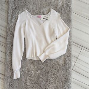 Pink Lily Cream Ribbed V-Neck Top